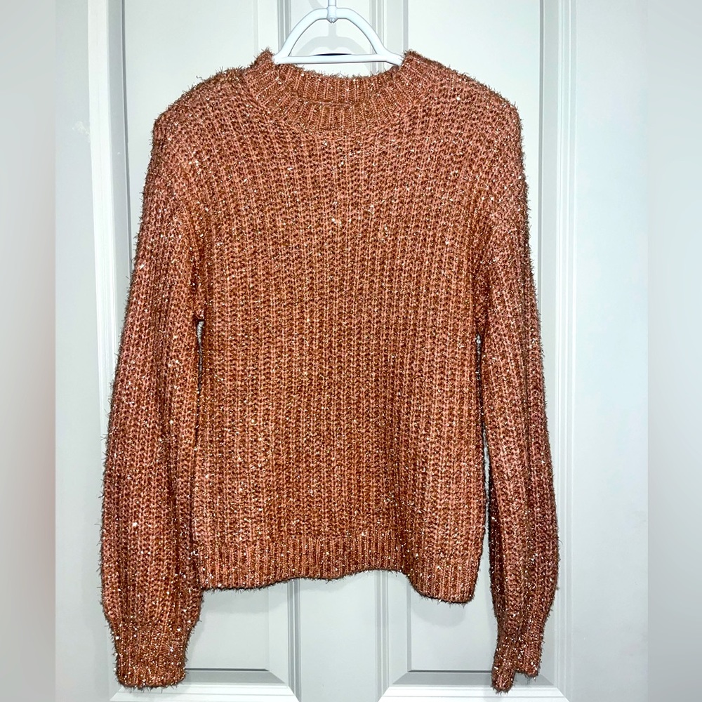 FREE PRESS pink/gold tinsel sweater